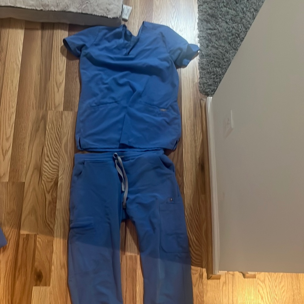 Ceil blue fig scrubs. Pants size XS and double pocket top size XS.